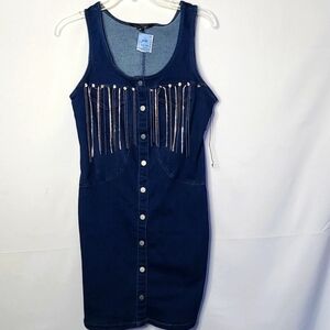 NWT Haute Monde button down denim jeweled dress S